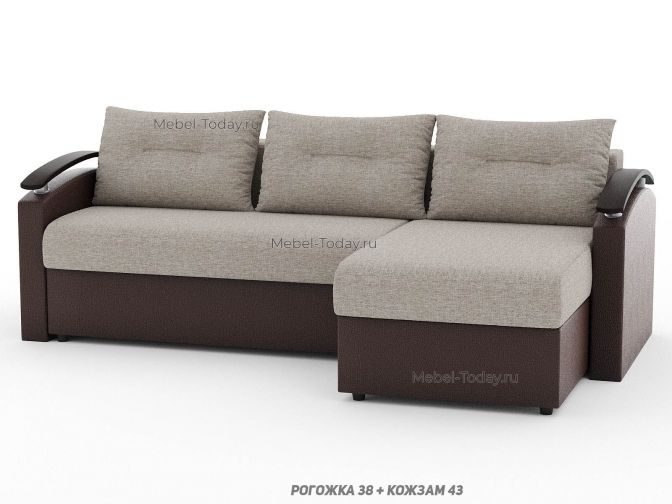 Угловой диван еврокнижка Сицилия деревянными МДФ подлокотниками, пружинный или ортопедический, обивка рогожка