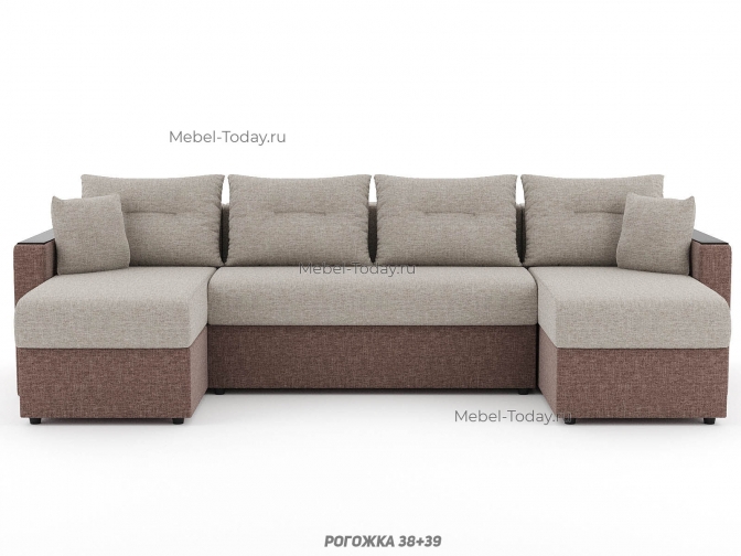 Диван П-образный Атлант еврокнижка с деревянными МДФ подлокотниками, обивка рогожка