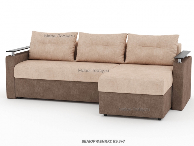 Угловой диван еврокнижка Шарк деревянными МДФ подлокотниками на стаканах, обивка велюр