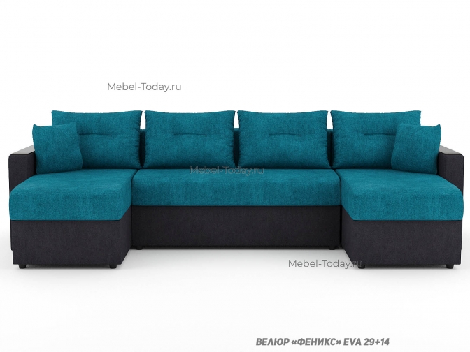 Диван П-образный Атлант еврокнижка с деревянными МДФ подлокотниками, обивка велюр и бархат