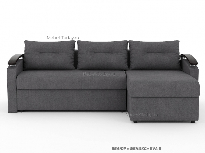 Угловой диван еврокнижка Сицилия с изогнутыми деревянными МДФ подлокотниками, обивка велюр