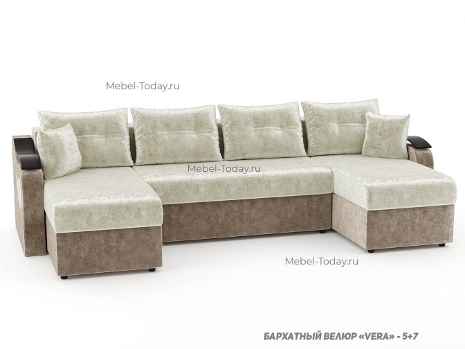 Диван П-образный угловой Меркурий с деревянными МДФ подлокотниками, обивка плюш или велюр