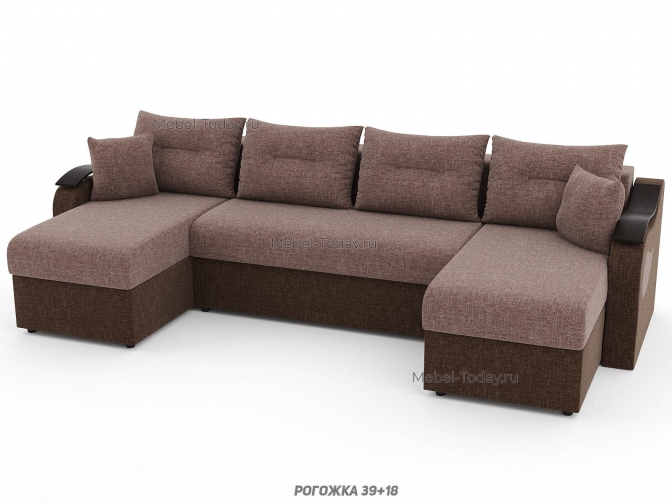 Диван П-образный угловой Меркурий ППУ, пружинный или ортопедический, еврокнижка или пантограф, обивка рогожка