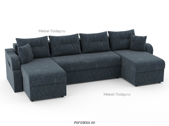 Диван угловой П-образный Сильва, еврокнижка или шагающий, ППУ, пружинный или ортопедический, обивка рогожка