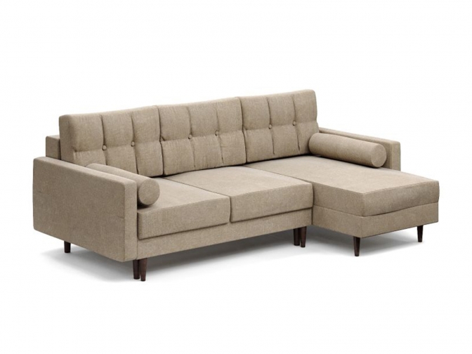 Диван угловой Карлос еврокнижка с пантографом (рогожка темно-бежевая)