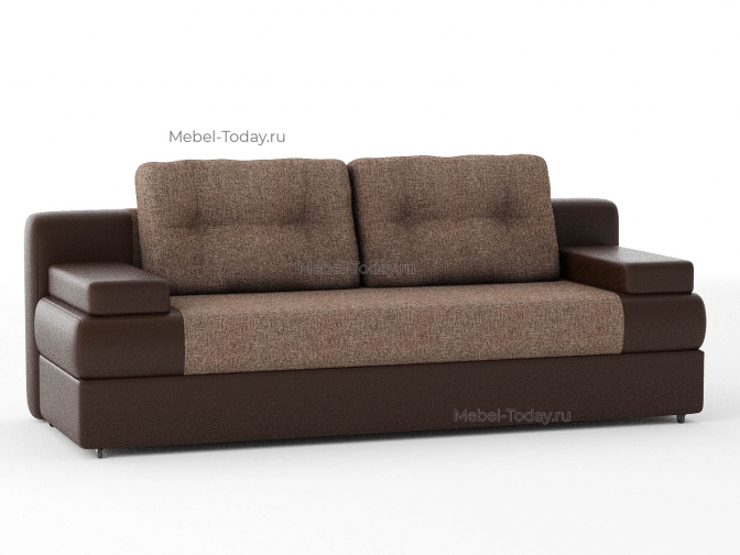 Диван Амстердам мини еврокнижка рогожка коричневая + кожзам коричневый