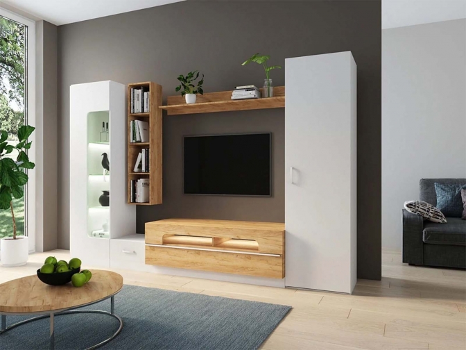 Стенка в гостиную Loft-20 Белый/Дуб Вотан