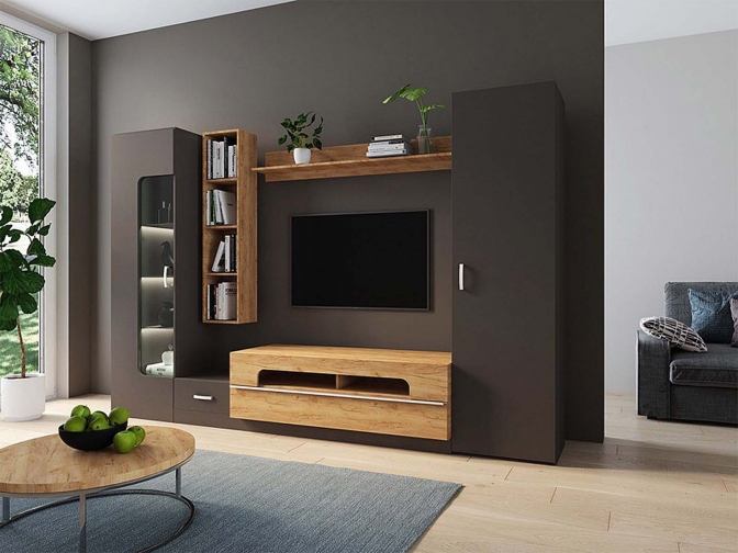 Стенка в гостиную Loft-20 Бронзовый/Дуб Вотан