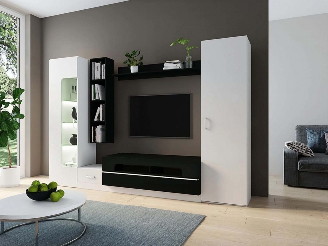 Стенка в гостиную Loft-20 Белый/Черный