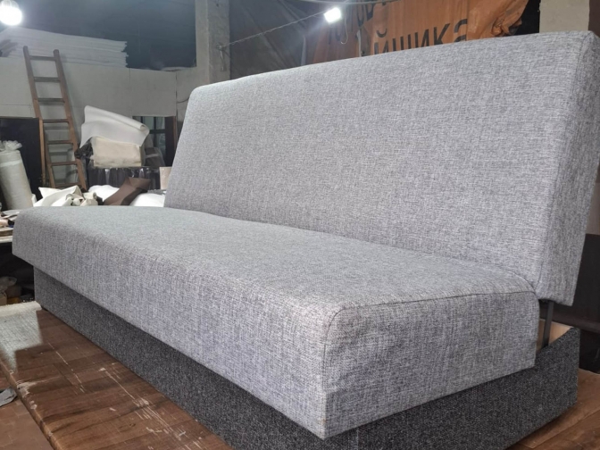 Диван книжка без подлокотников, ортопедический, серая рогожка спальное место 132*185 см, по акции со склада