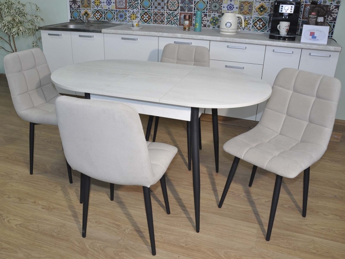 Обеденная группа Стиль-1 Бетон белый/черный