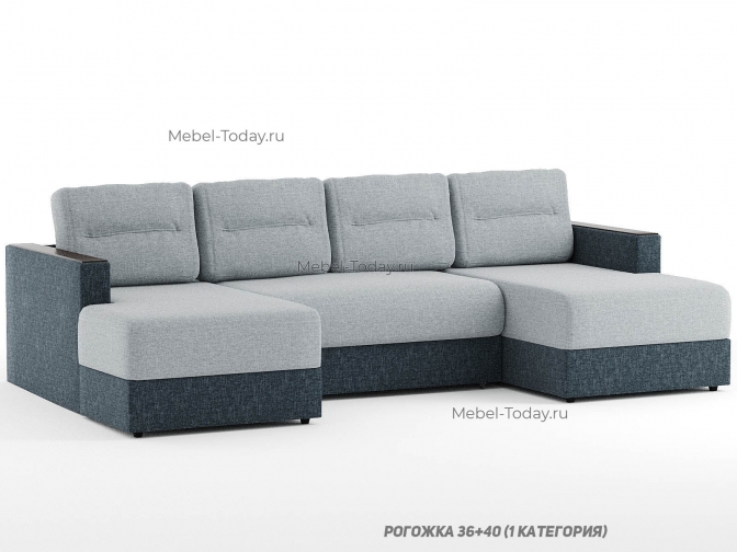 Большой П-образный диван еврокнижка Шерлок, ортопедический или пружинный наполнитель, дизайн 1