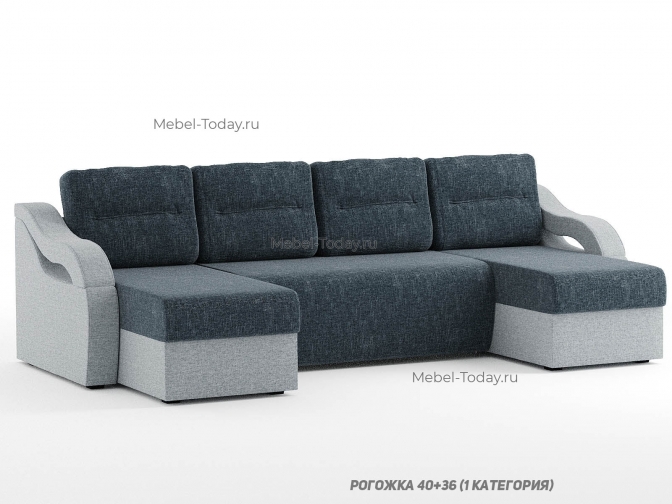 Большой П-образный диван еврокнижка Сильва, ортопедический или пружинный наполнитель, дизайн 2