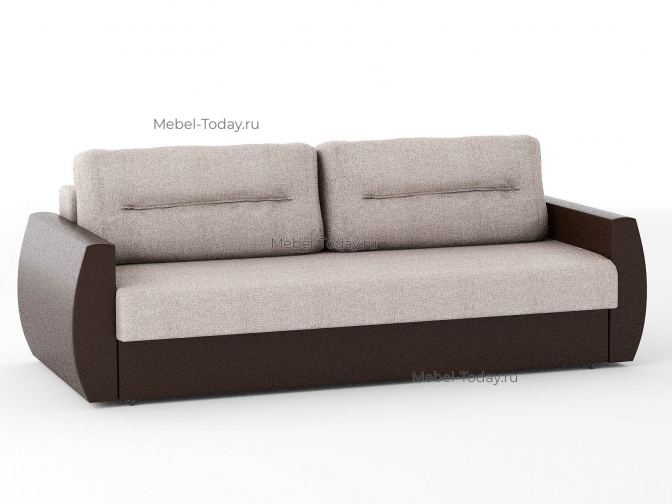 Диван Бостон еврокнижка на пружинном блоке рогожка бежевая и экокожа коричневая