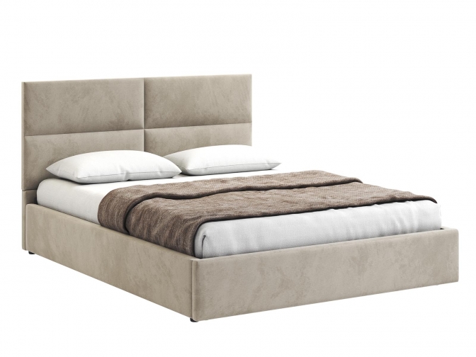 Кровать Венера-4 двуспальная с подъемным механизмом, с мягким изголовьем, ортопедическое основание, ящик для белья, велюр bingo biege