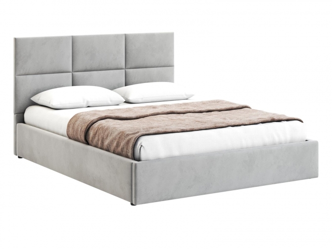 Кровать Венера-5 двуспальная с подъемным механизмом, с мягким изголовьем, ортопедическое основание, ящик для белья, велюр bingo ash