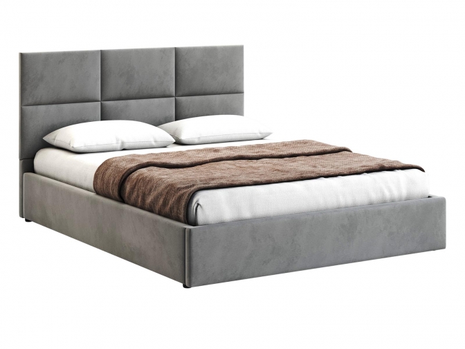 Кровать Венера-5 двуспальная с подъемным механизмом, с мягким изголовьем, ортопедическое основание, ящик для белья, велюр bingo grey