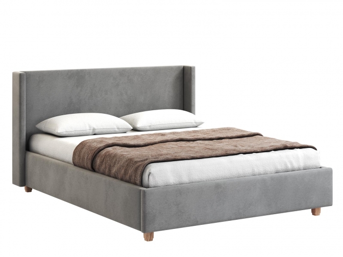 Кровать Венера-9 (1) двуспальная с подъемным механизмом, с мягким изголовьем, ортопедическое основание, ящик для белья, велюр bingo grey