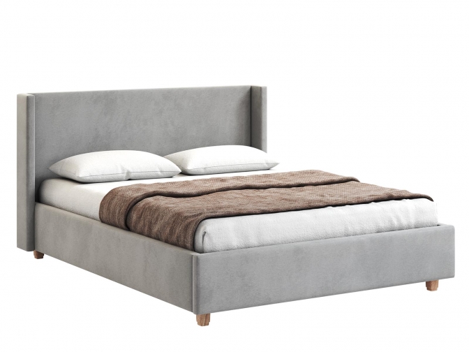 Кровать Венера-9 (1) двуспальная с подъемным механизмом, с мягким изголовьем, ортопедическое основание, ящик для белья, велюр bingo ash