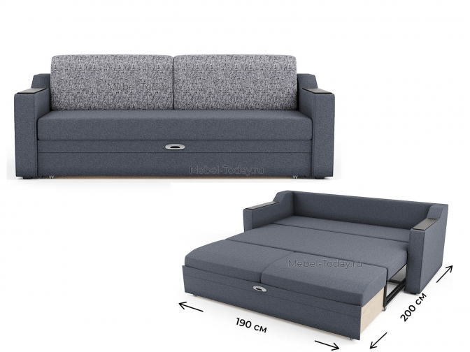 Диван-кровать Наташа 190 на металлокаркасе с деревянными подлокотниками прямой