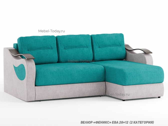 Угловой диван Капля, еврокнижка, пружинный, МДФ подлокотинки, обивка рогожка, флок, велюр, бархат, дизайн 1