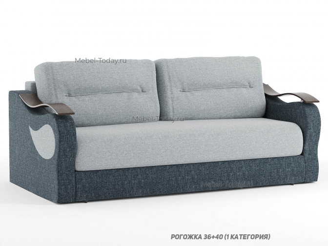 Диван еврокнижка Капля с МДФ подлокотинками, пружинный блок, обивка рогожка, велюр, флок, дизайн 1