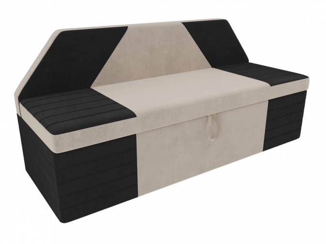Кухонный прямой диван Дуглас Велюр Бежевый Черный